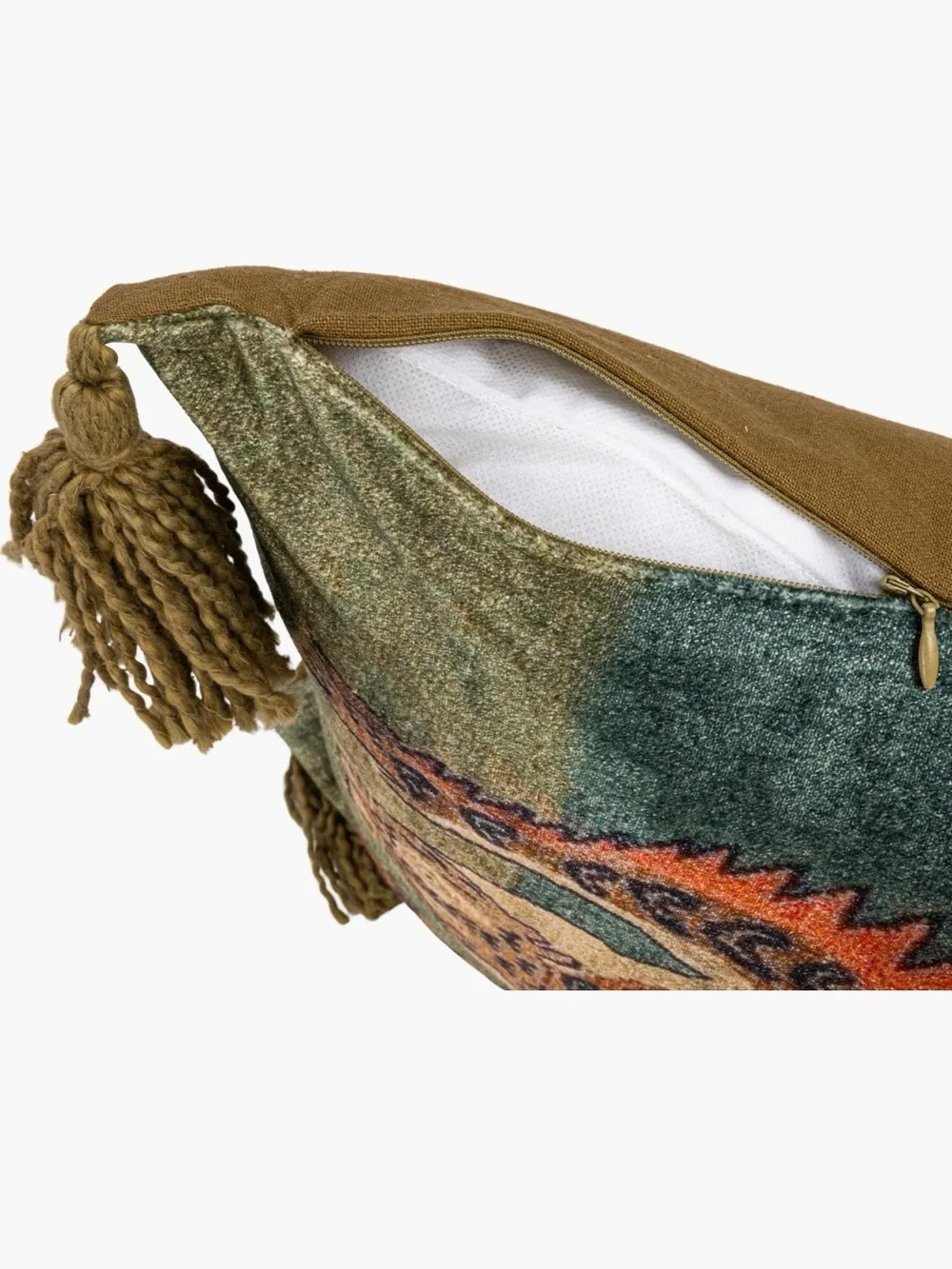 Creative Co-Op Tiger Motif Lumbar Pillow in Orange and Green